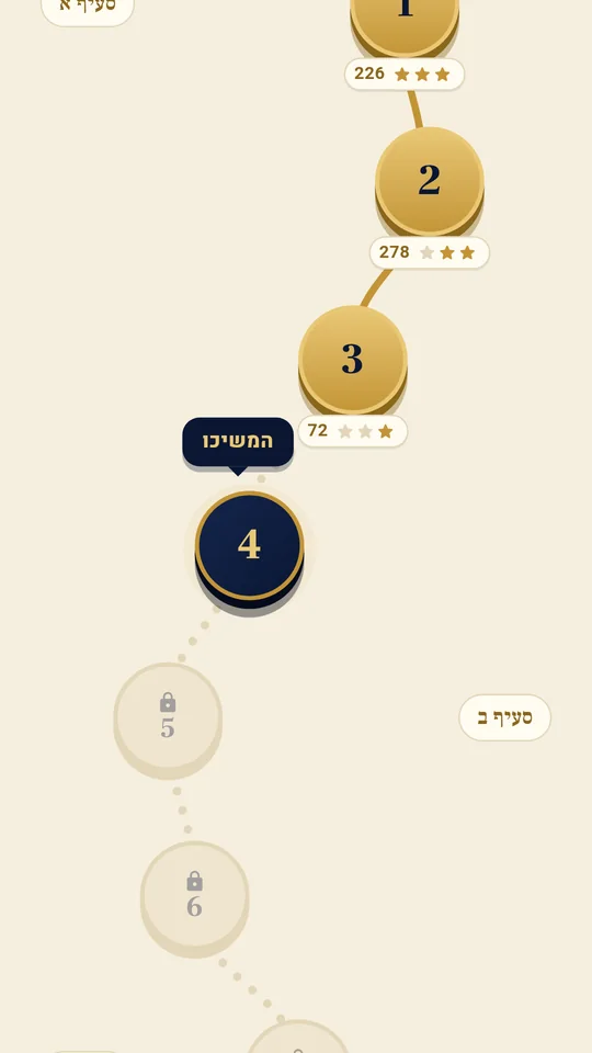 מסלול הקטעים: קטעים 1 עד 3 עם כוכבים, קטע 4 הבא בתור